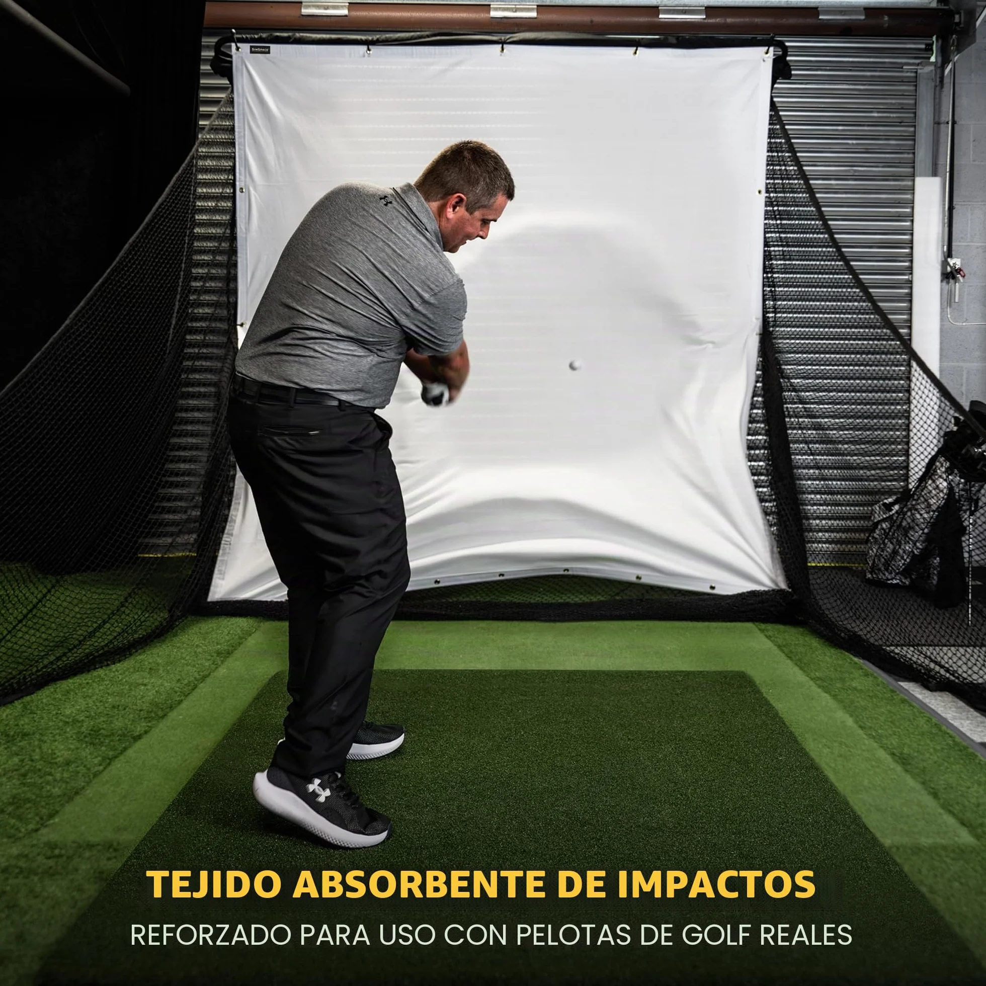SimSpace Deluxe Home 2,4 x 2,5 m Pantalla de proyector para simulación de Golf Red de conducción Compatible 20 Cuerdas elásticas