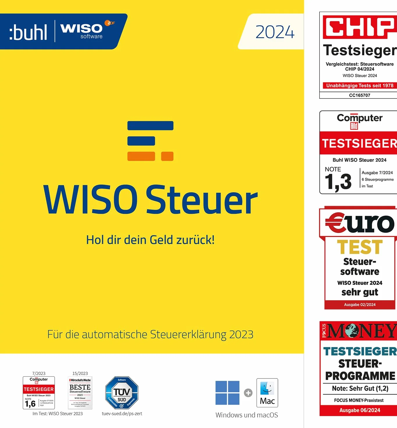 WISO Steuer 2024 (für Steuerjahr 2023), Für Windows, Mac, Smartphones und Tablets, frustfreie Verpackung