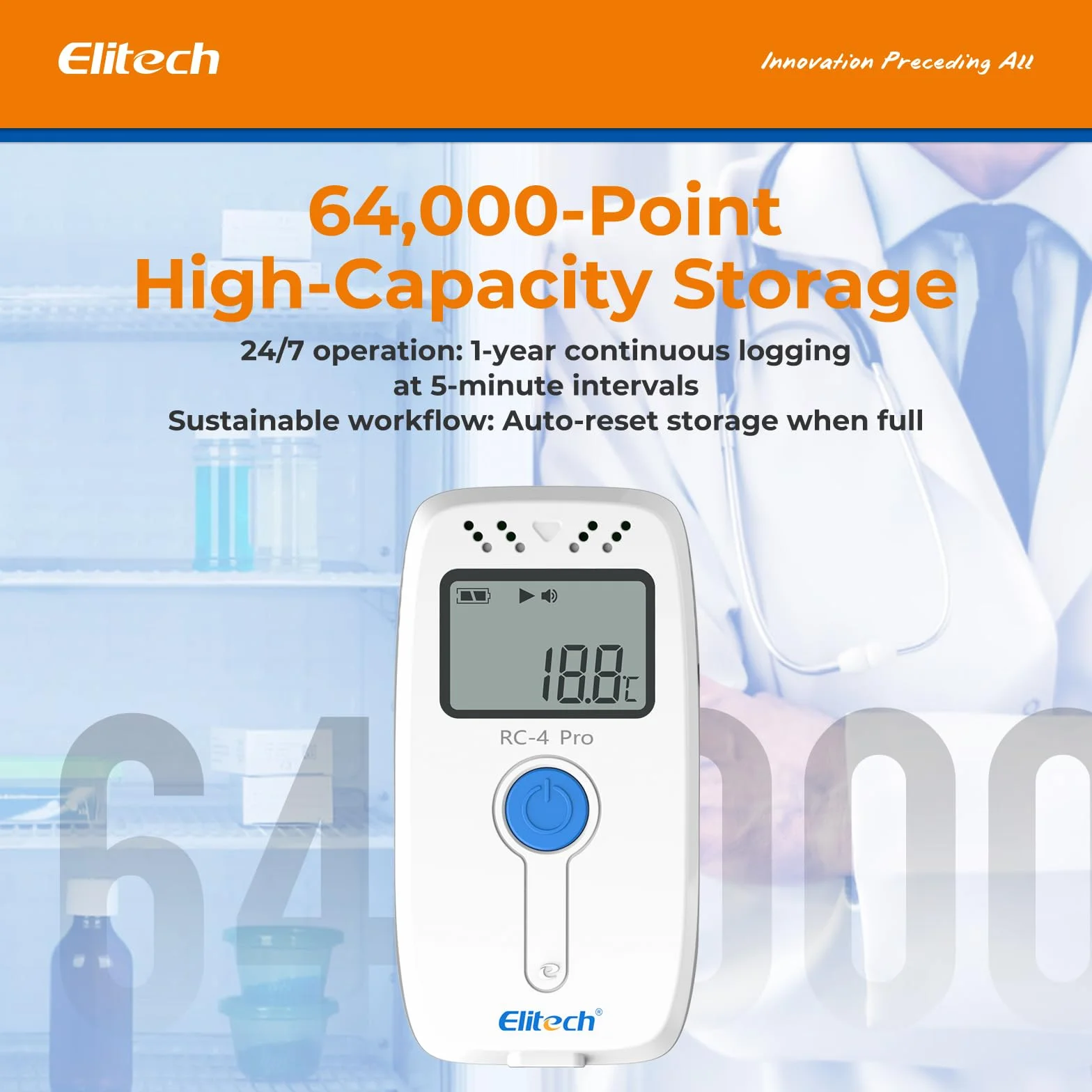 Elitech RC-4H Pro 10 Pack de higrómetros de registro de temperatura | Grabación USB interior/exterior | 2 sensores (-40 °C hasta +85 °C) | Alarma y exportación PDF/Excel | Para alimentos, laboratorios