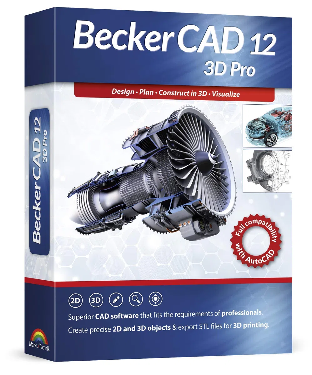 Becker CAD 12 3D PRO 2D and 3D CAD Software for Professionals for 3 PCs Compatible with AutoCAD Windows 11 10 8.1 7