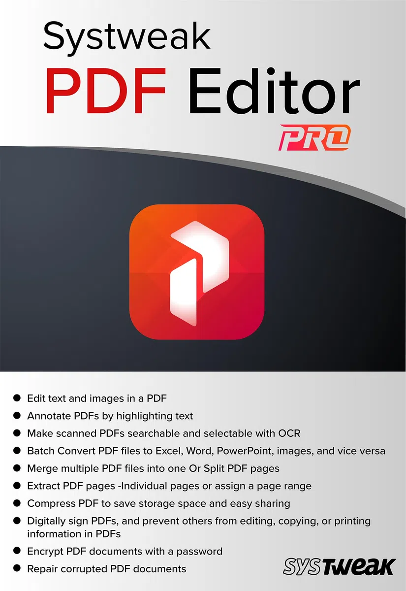 Systweak PDF Editor - Software para Windows - 1 PC, 1 año | Ver, Crear, Editar, Proteger y Firmar PDFs | Fusionar y Dividir (Solo entrega por correo electrónico - en 2 horas, Sin CD)