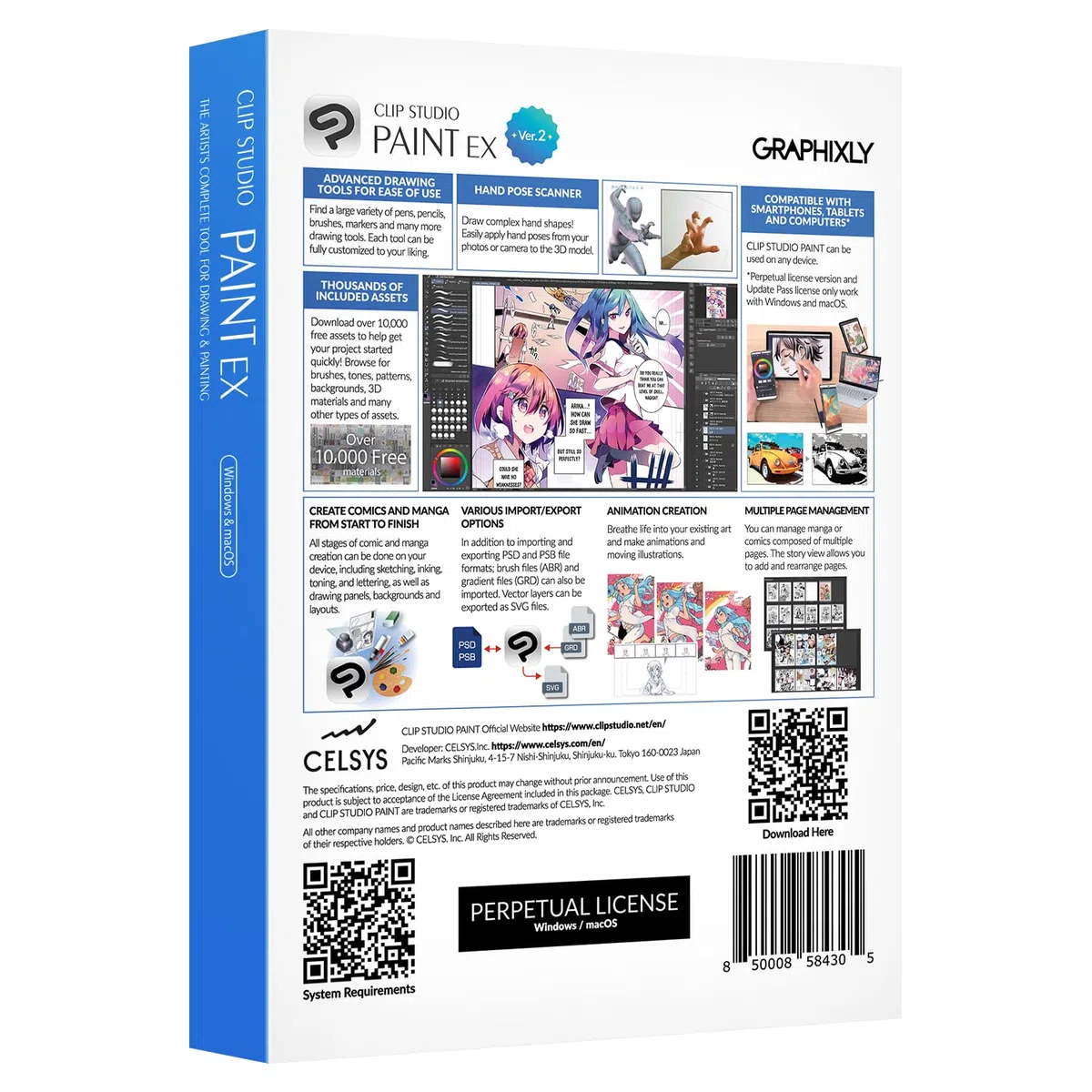 CLIP STUDIO PAINT EX Version 2 Perpetual License for Microsoft Windows and macOS