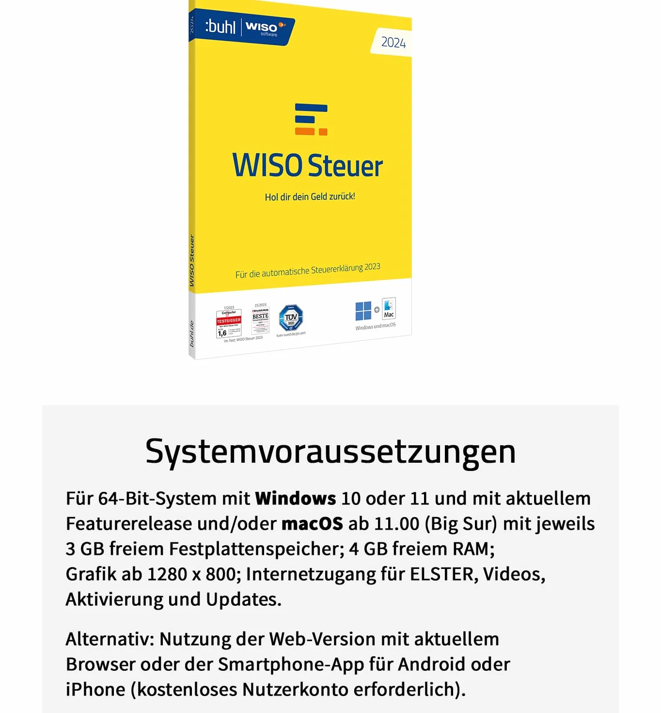 WISO Steuer 2024 (für Steuerjahr 2023), Für Windows, Mac, Smartphones und Tablets, frustfreie Verpackung