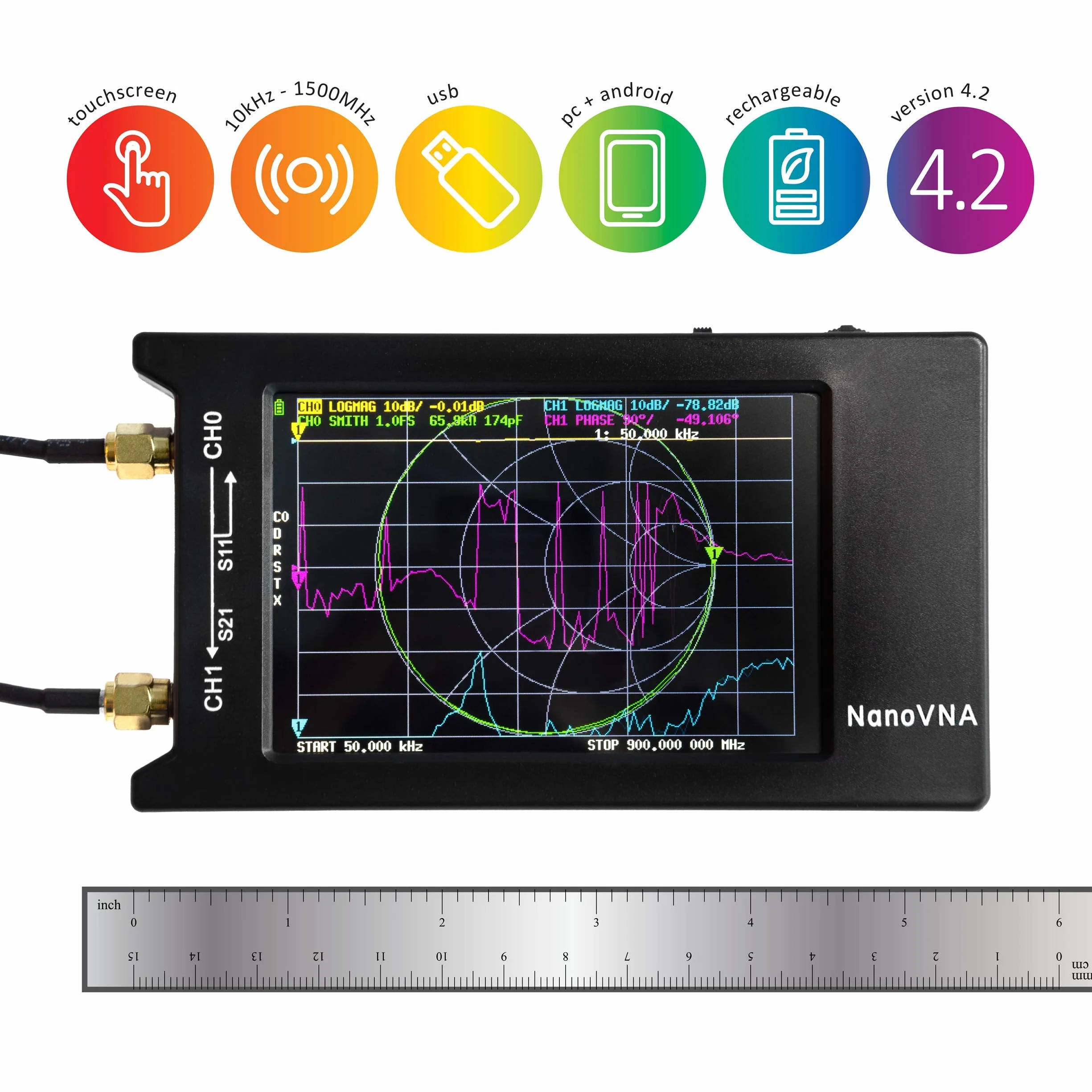 Nooelec NanoVNA-H 4: kit de analizador de red vectorial de hardware abierto de un distribuidor autorizado. Incluye 50kHz-1.5GHz+ VNA portátil con LCD de 4", blindaje EMI y kit de calibración SOLT