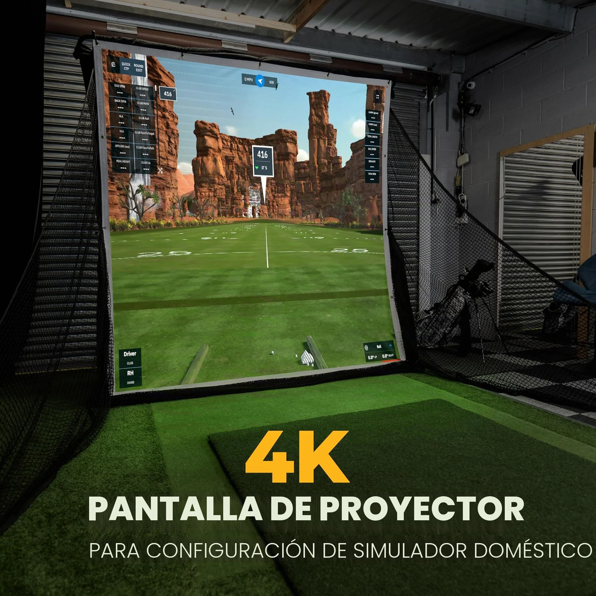 SimSpace Deluxe Home 2,4 x 2,5 m Pantalla de proyector para simulación de Golf Red de conducción Compatible 20 Cuerdas elásticas