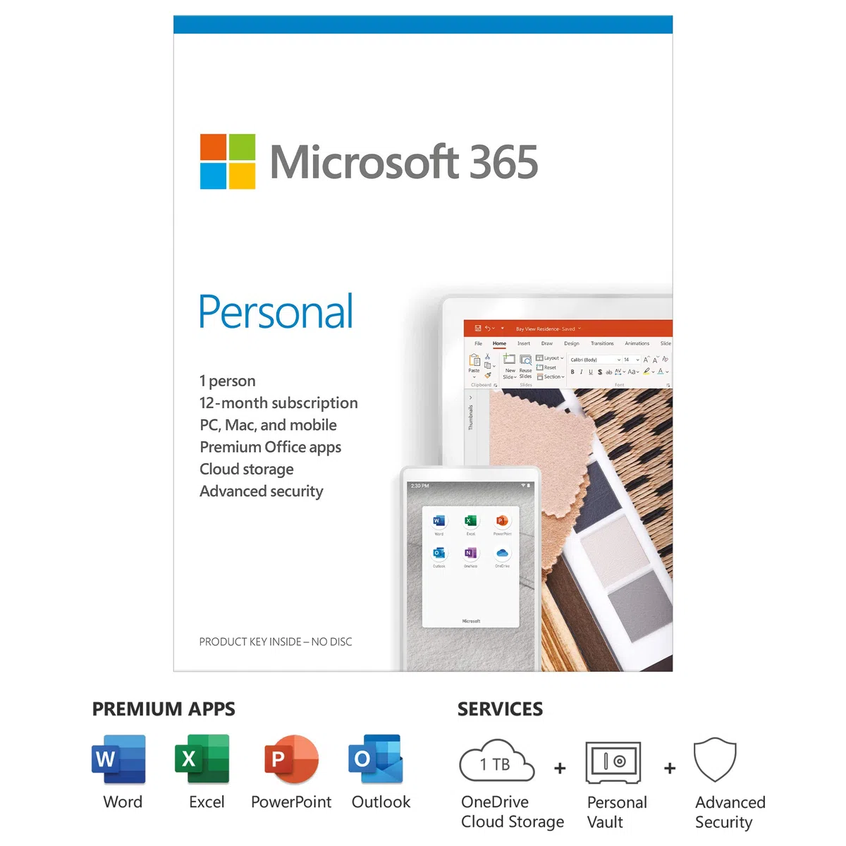 Microsoft 365 Personal 1 Year Subscription 1 User PC/Mac Tablet Phone Multilingual