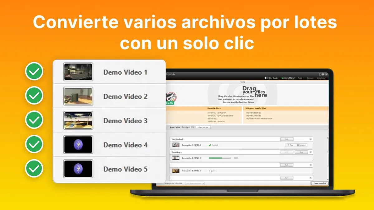 Nero MP4 Converter | Video Converter | Convertir DVD a Mp3 | Audio Converter Software | Vídeo: MP4, MPEG, VOB, DAT | Audio: MP3, WAV, FLAC, MP2 | licencia ilimitada | 1 PC | Windows 11 / 10 / 8 / 7