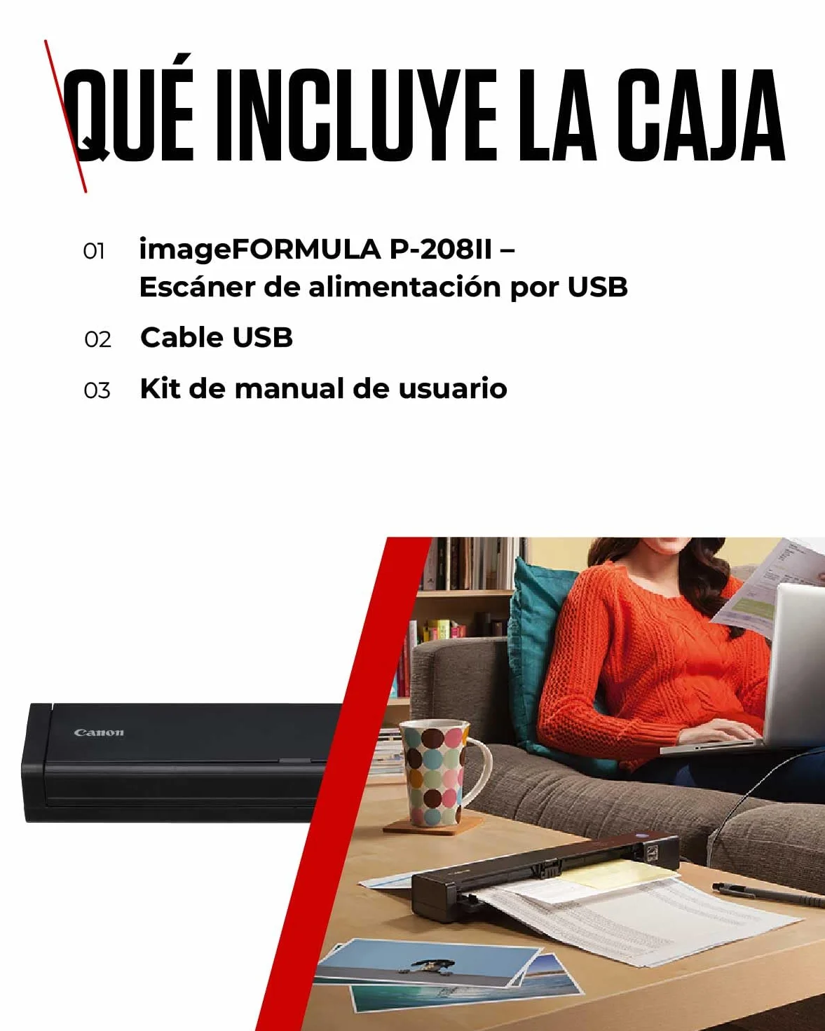 Canon imageFORMULA P-208II Escáner Portátil Doble Cara USB Alimentador 10 Hojas