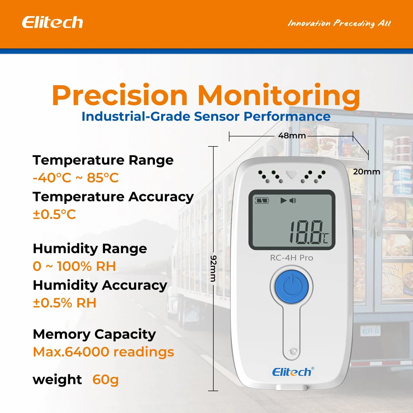 Elitech RC-4H Pro 10 Pack de higrómetros de registro de temperatura | Grabación USB interior/exterior | 2 sensores (-40 °C hasta +85 °C) | Alarma y exportación PDF/Excel | Para alimentos, laboratorios