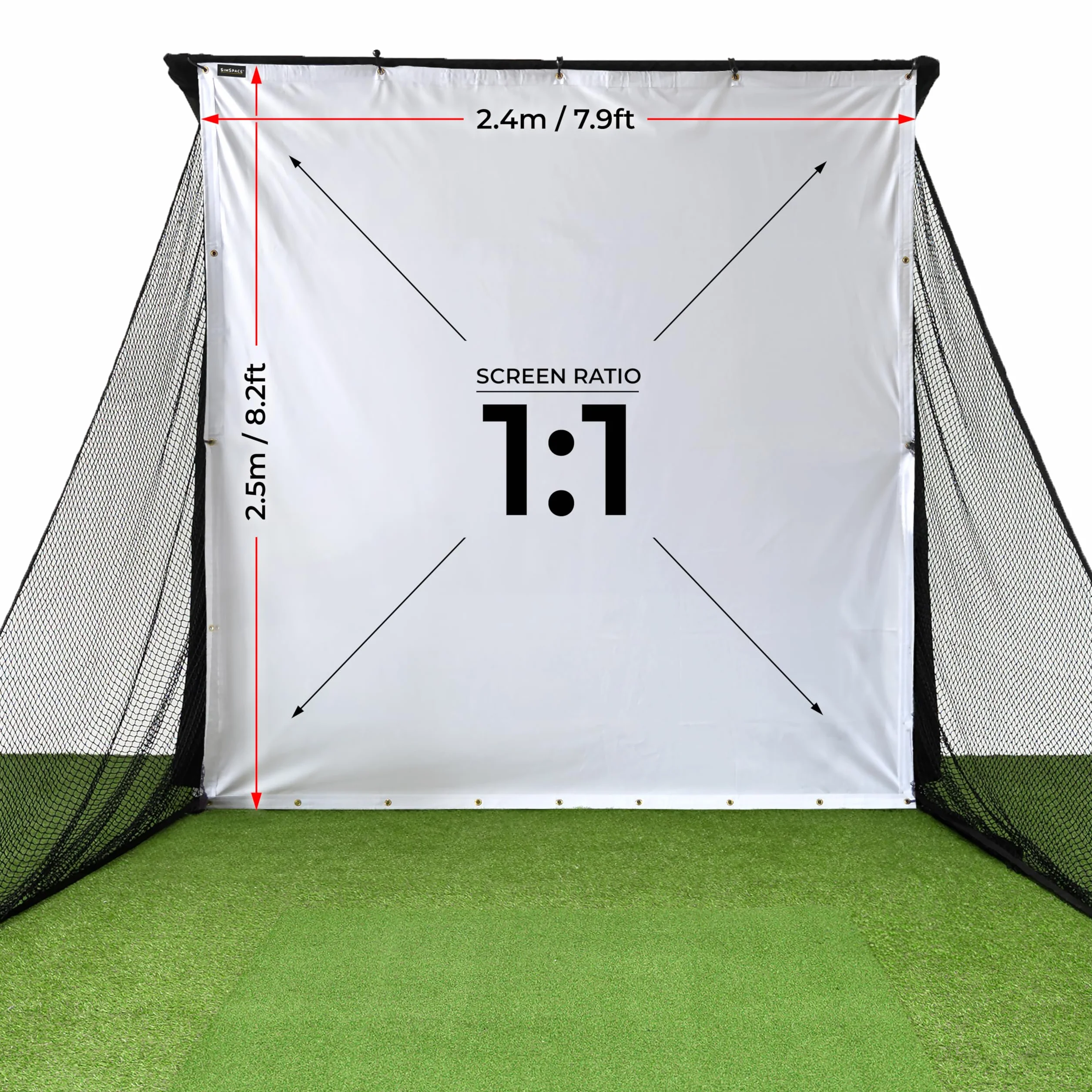 SimSpace Deluxe Home 2,4 x 2,5 m Pantalla de proyector para simulación de Golf Red de conducción Compatible 20 Cuerdas elásticas