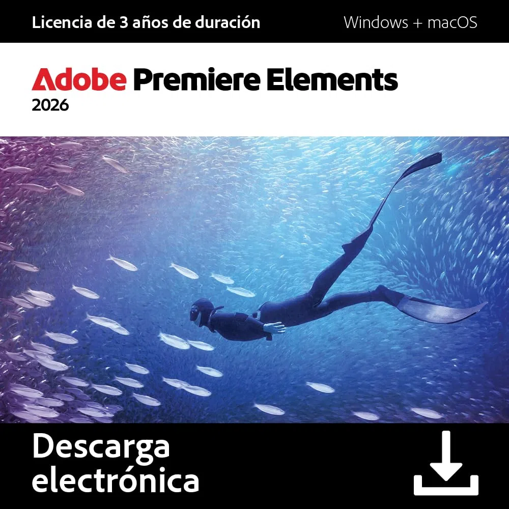 Adobe Premiere Elements 2026 Licencia 3 años 1 Dispositivo 1 Usuario PC/Mac Descarga Digital