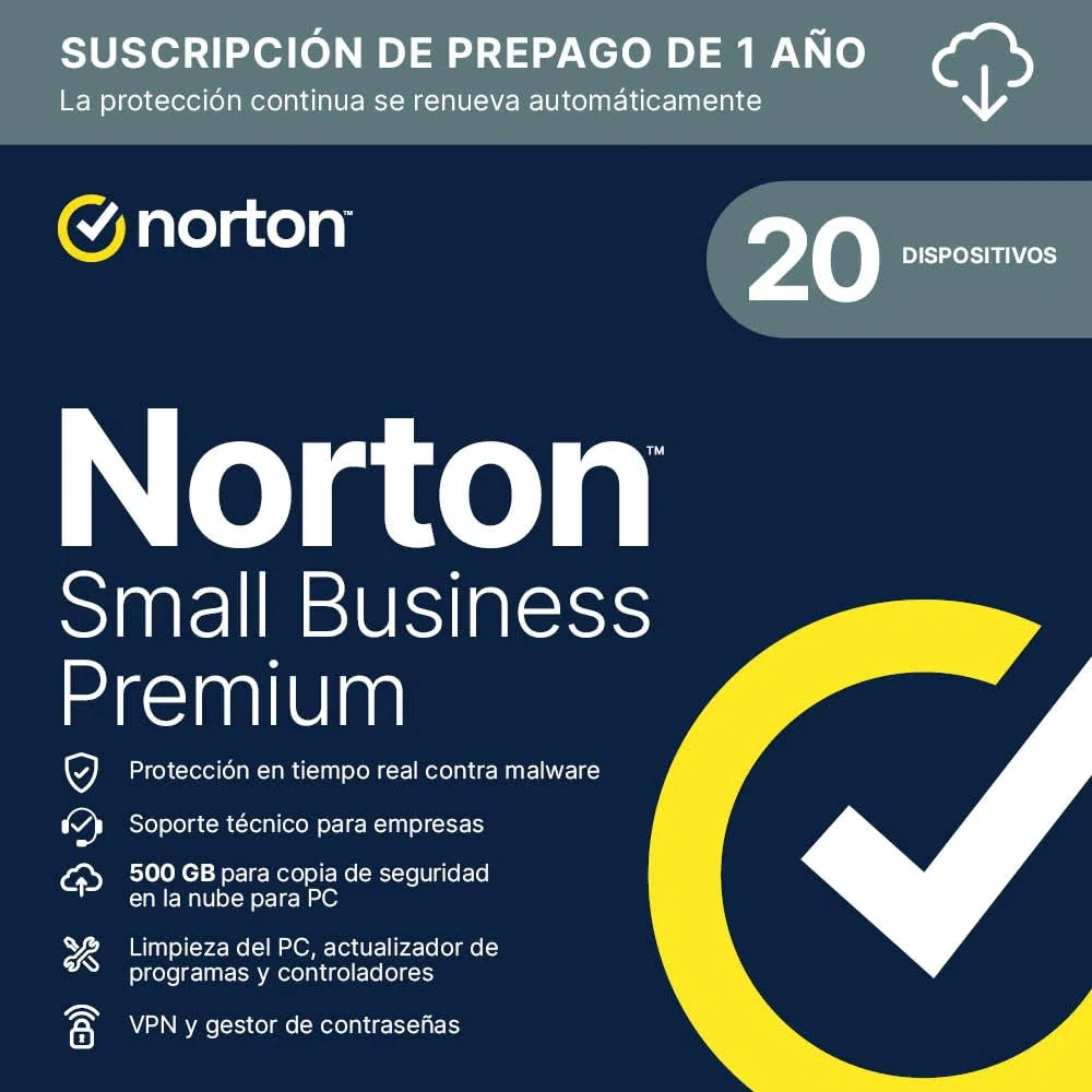 Norton Small Business Premium 20 dispositivos 12 meses renovación automática Descarga digital