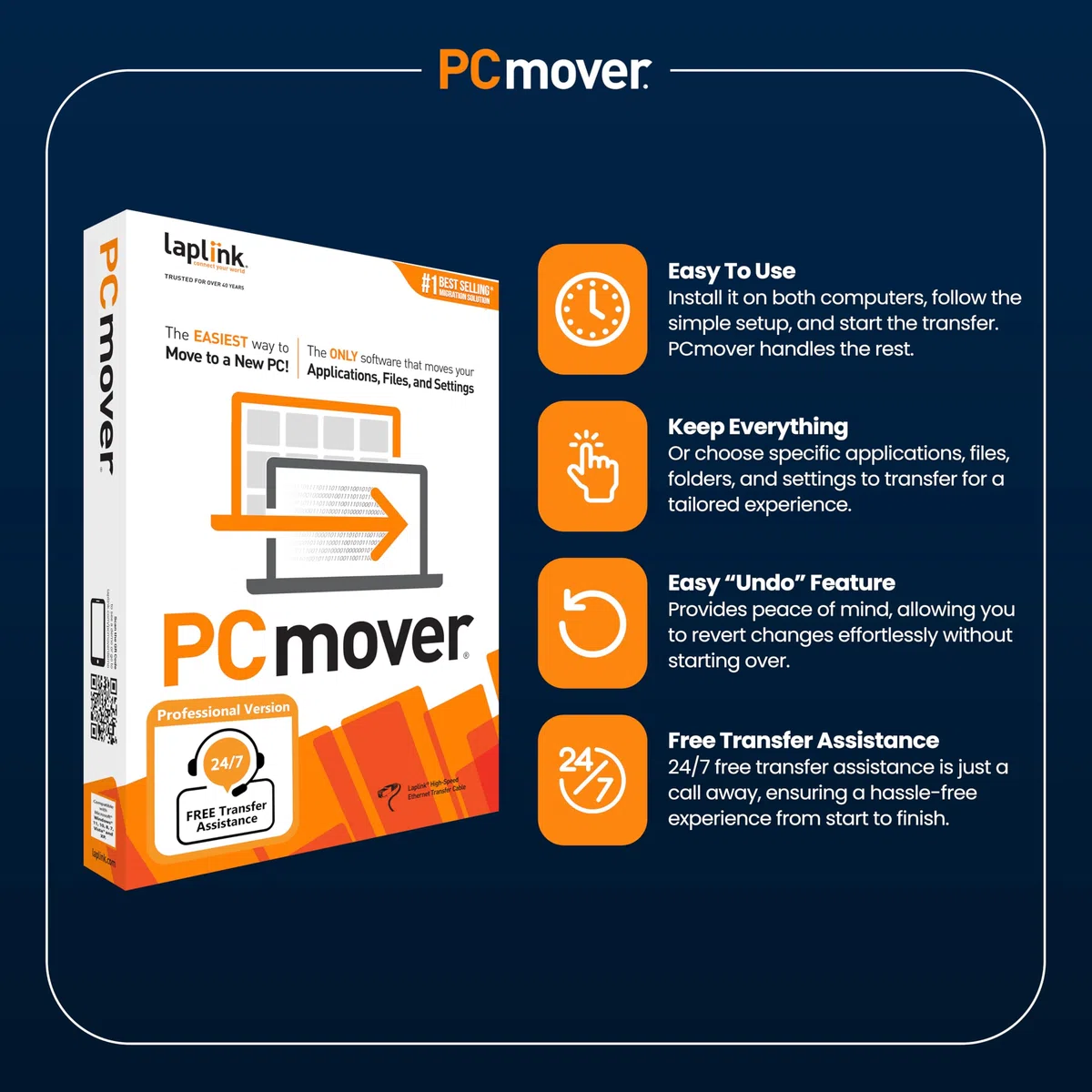 Laplink PCmover Professional 11 con High Speed Cable (1 Uso) - ¡La forma más fácil de transferir su información a una nueva PC!