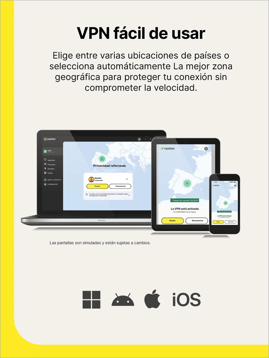 Norton VPN Estándar 2026 |VPN ilimitada 1 Dispositivo| 1 año de suscripción con renovación automática| Descarga digital