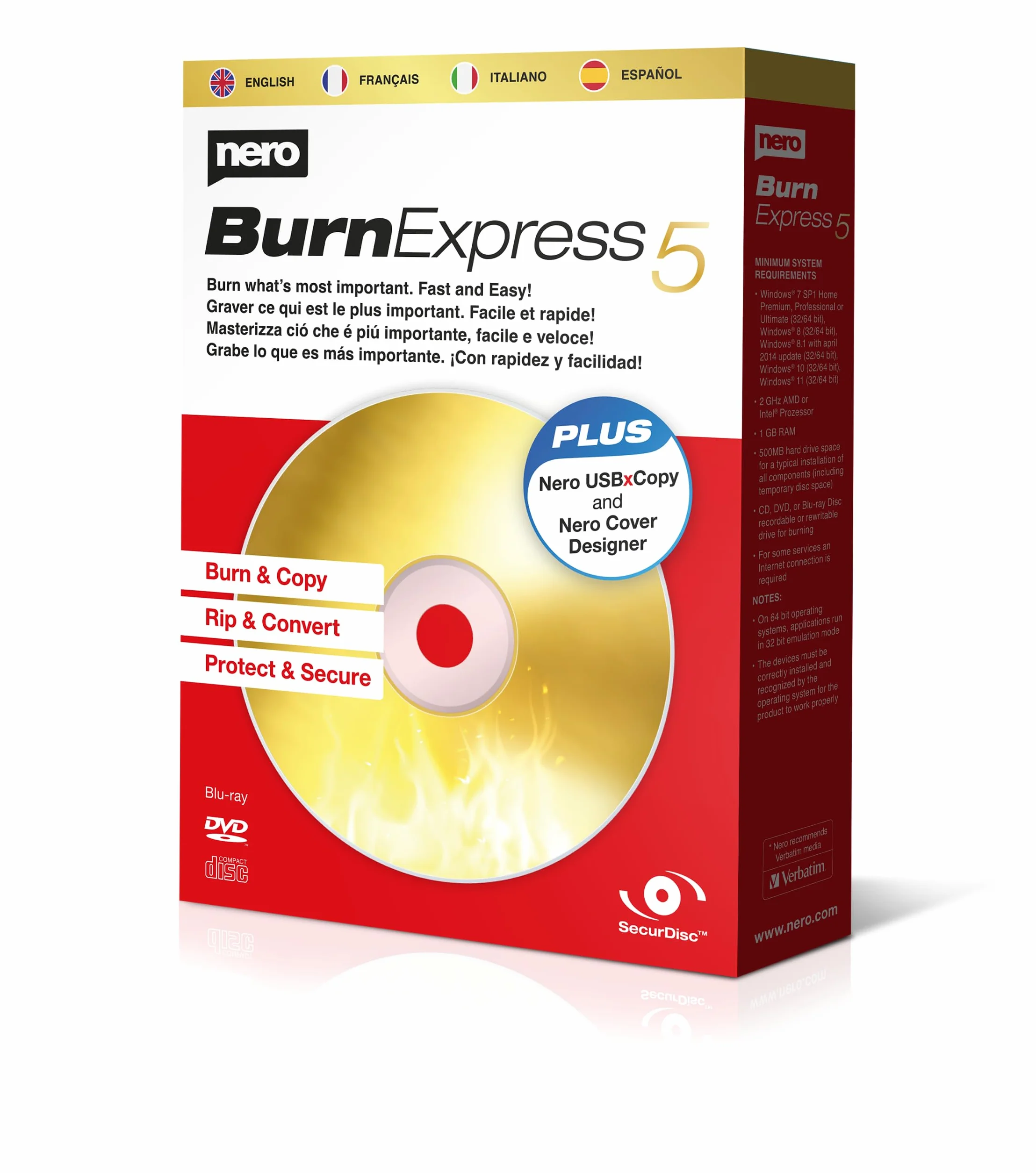Nero Burn Express 5 - Grabar | Copiar | Ripear | Convertir | Copia de seguridad | Proteger para películas, fotos, música y datos | 1 PC | Windows 11 / 10 / 8 / 7