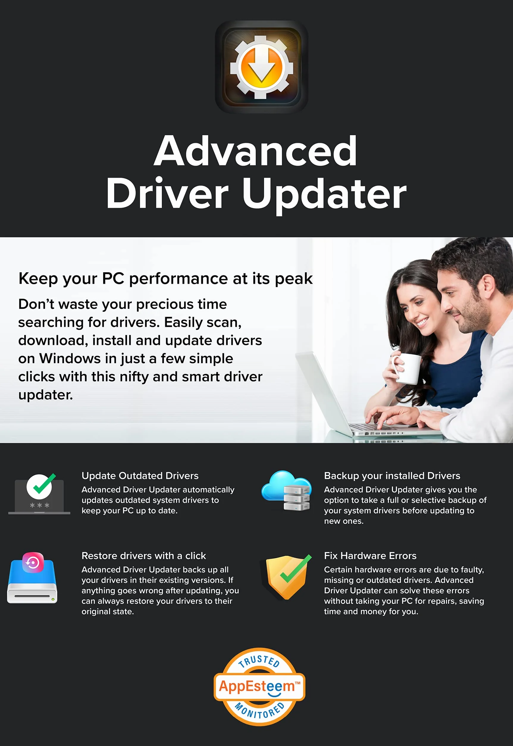 Systweak Advanced Driver Updater - Software de controlador de dispositivo de Windows - 1 PC, 1 año | Descargue y actualice los controladores fácilmente (solo correo electrónico, 2 horas, sin CD)