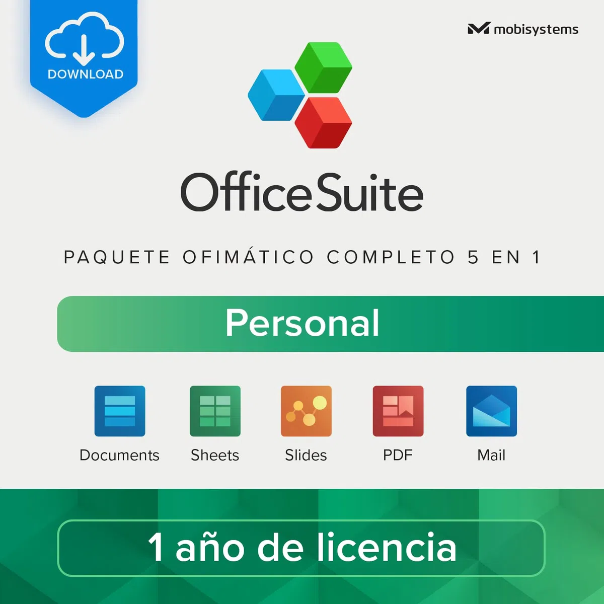 OfficeSuite Personal | Paquete ofimático 5 en 1 | Documentos, hojas de cálculo, diapositivas, PDF, correo y calendario | Licencia de 1 año | 1 PC de Windows y 2 dispositivos móviles [Online Code]