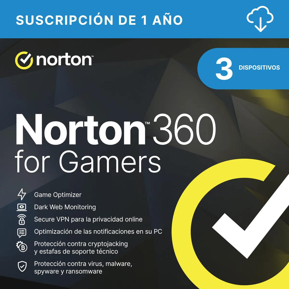 Norton 360 for Gamers 2026 |Antivirus 3 Dispositivos| 1 año| Descarga digital