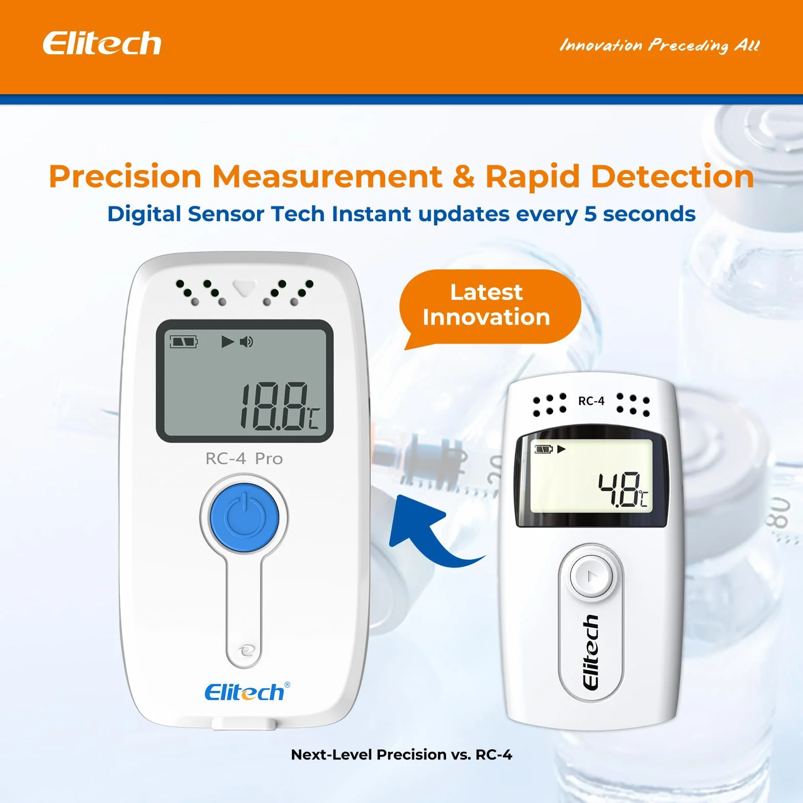 Elitech RC-4H Pro 10 Pack de higrómetros de registro de temperatura | Grabación USB interior/exterior | 2 sensores (-40 °C hasta +85 °C) | Alarma y exportación PDF/Excel | Para alimentos, laboratorios