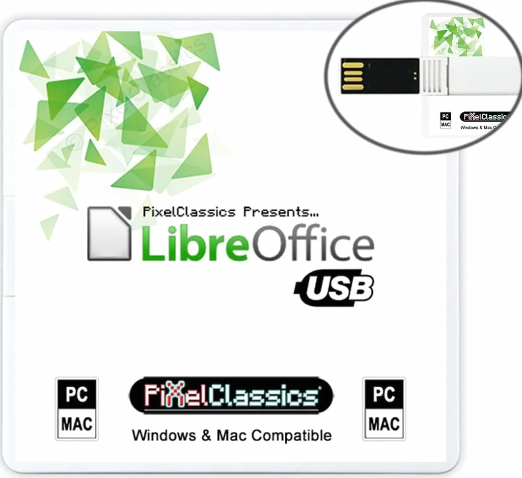 LibreOffice 2026 Paquete Office en memoria USB | Compatible con Microsoft Office Word, Excel y PowerPoint | Para uso personal, hogar y profesional | Licencia de por vida | PC Windows 11, 10 y Mac